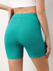 SHEIN BASICS Shorts De Bici De Punto Acanalado Sólido - Azul menta - Ver 2