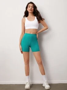 SHEIN BASICS Shorts De Bici De Punto Acanalado Sólido - Azul menta - Ver 5