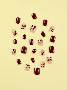 24 piezas Uña postiza corta cuadrada de color combinado & 1 pieza lima de uñas & 1 hoja de cinta para uñas - Multicolor - Ver 4