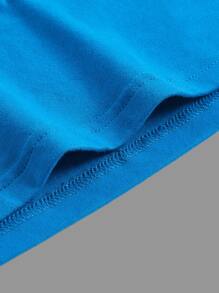 SHEIN BASICS Solid V Neck Crop Tee - Blue - View 7