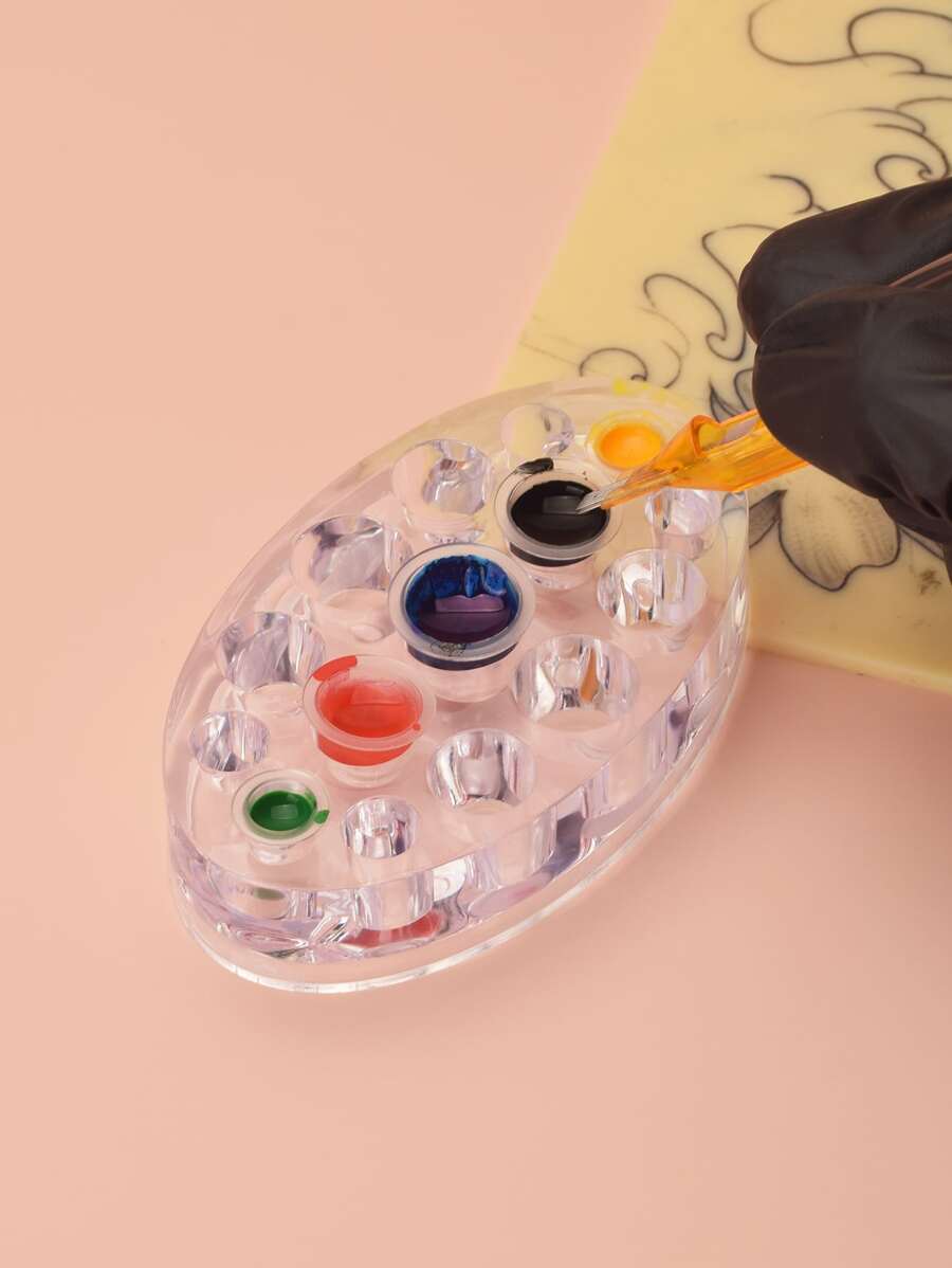1pc Oval Tattoo Ink Cup Holder, Tattoo Tool, Makeup Accessories, Body Painting Supplies - Clear - View 1