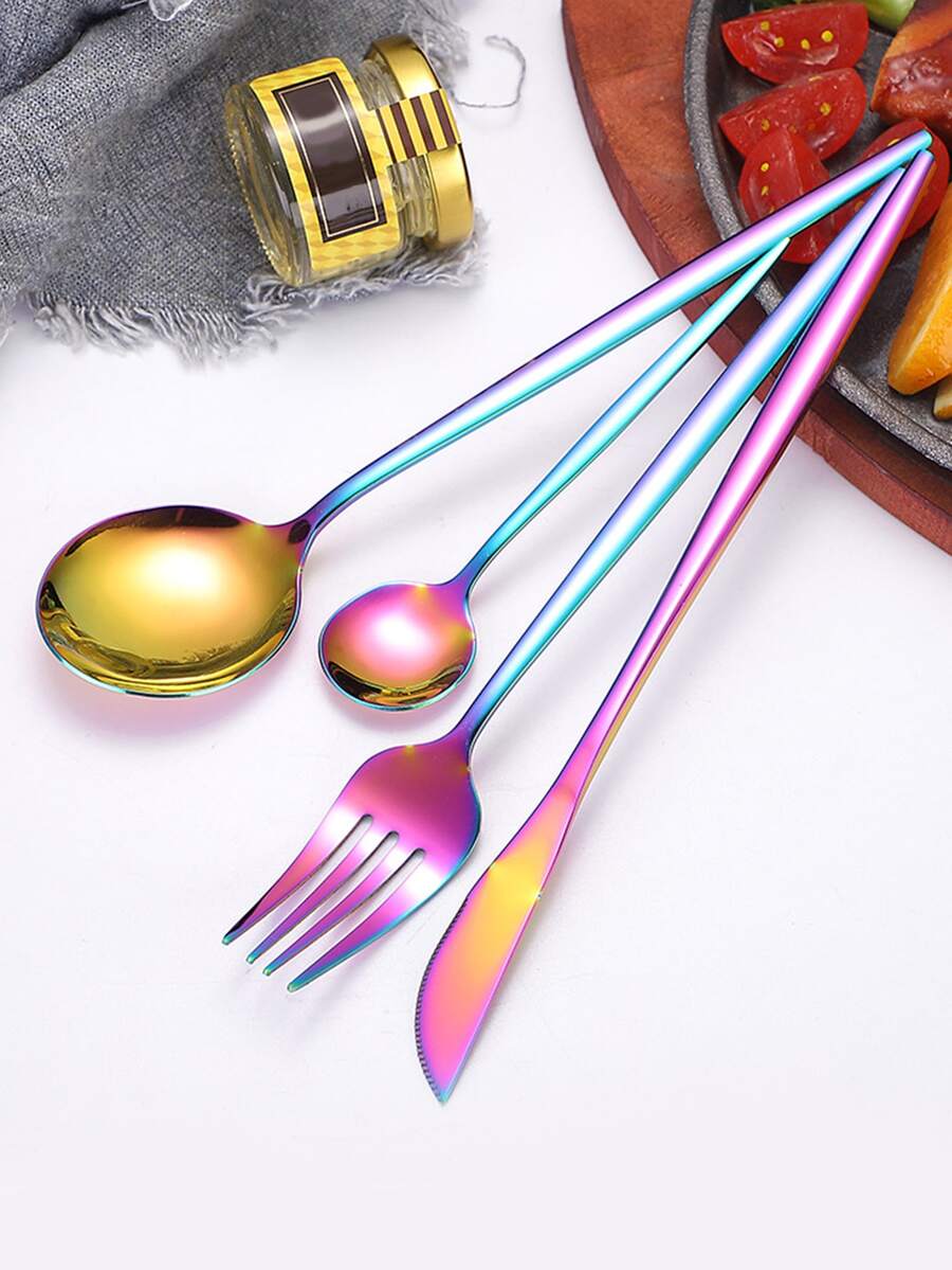 4pcs Stainless Steel Cutlery Set - Multicolor - View 1