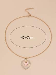 Rhinestone Decor Heart & Butterfly Charm Necklace - Yellow Gold - View 3