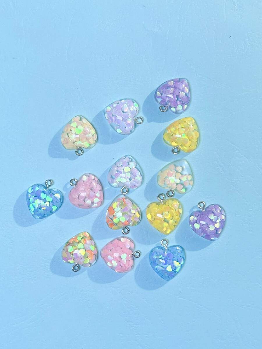 14 mặt dây chuyền tự làm hình trái tim ngẫu nhiên - Nhiều màu - Xem 1