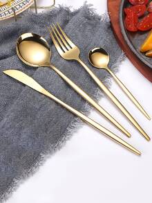 4pcs Stainless Steel Cutlery Set - Gold - View 1