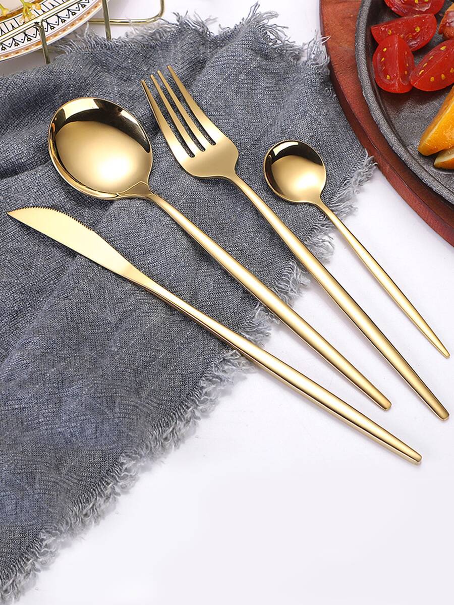 4pcs Stainless Steel Cutlery Set - Gold - View 1