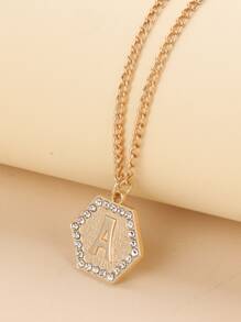 Rhinestone Decor Geometric Charm Necklace - Yellow Gold - View 1