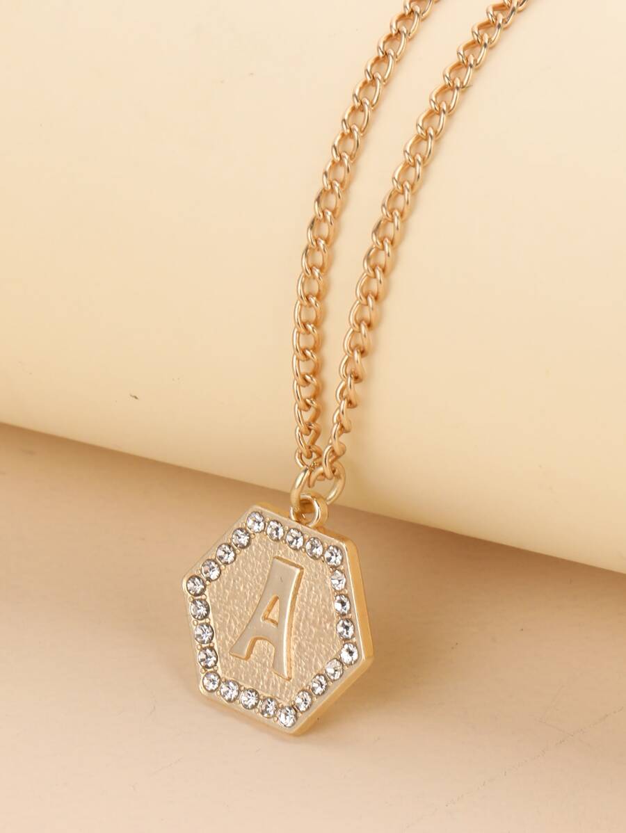 Rhinestone Decor Geometric Charm Necklace - Yellow Gold - View 1