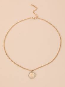 Rhinestone Decor Geometric Charm Necklace - Yellow Gold - View 3