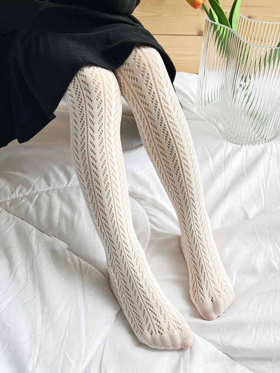 Toddler Girls Solid Tights - Beige - View 1