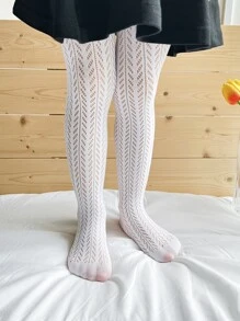 2 pares de pantis de malla con jacquard en forma de V para niñas, adecuados para primavera/verano - Multicolor - Ver 2