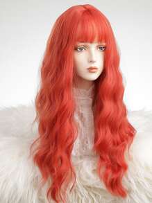 Tóc giả tổng hợp cosplay xoăn dài có tóc mái - Màu Cam cháy - Xem 3