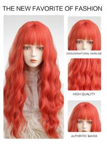 Tóc giả tổng hợp cosplay xoăn dài có tóc mái - Màu Cam cháy - Xem 6