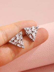 Cubic Zirconia Triangle Stud Earrings - Silver - View 1