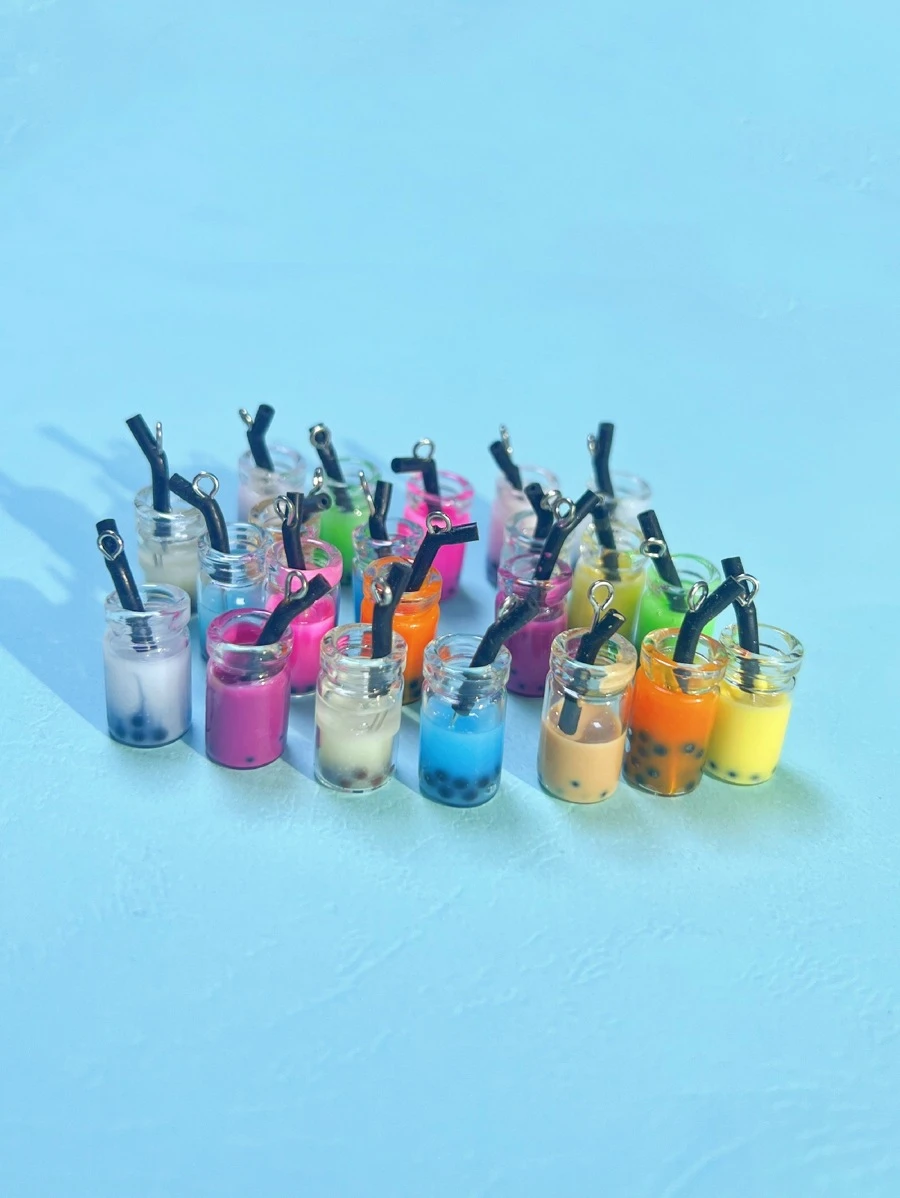 22 件隨機顏色樹脂珍珠奶茶形狀 DIY 吊墜 - 彩色 - 查看 1