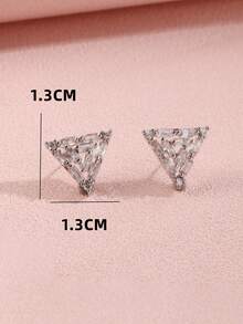 Cubic Zirconia Triangle Stud Earrings - Silver - View 3
