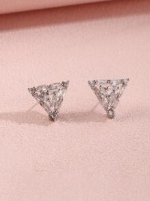 Cubic Zirconia Triangle Stud Earrings - Silver - View 4