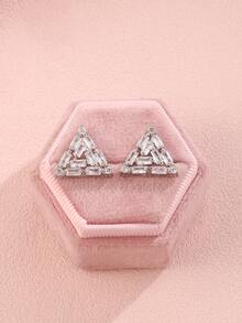 Cubic Zirconia Triangle Stud Earrings - Silver - View 5