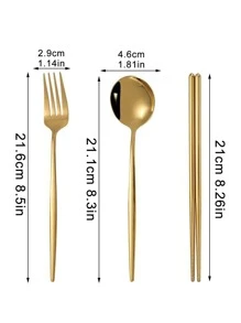 3pcs Stainless Steel Cutlery Set - Gold - View 2