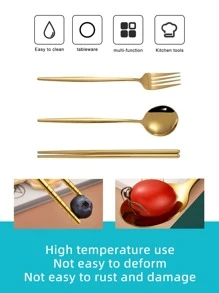 3pcs Stainless Steel Cutlery Set - Gold - View 3