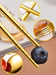 3pcs Stainless Steel Cutlery Set - Gold - View 5