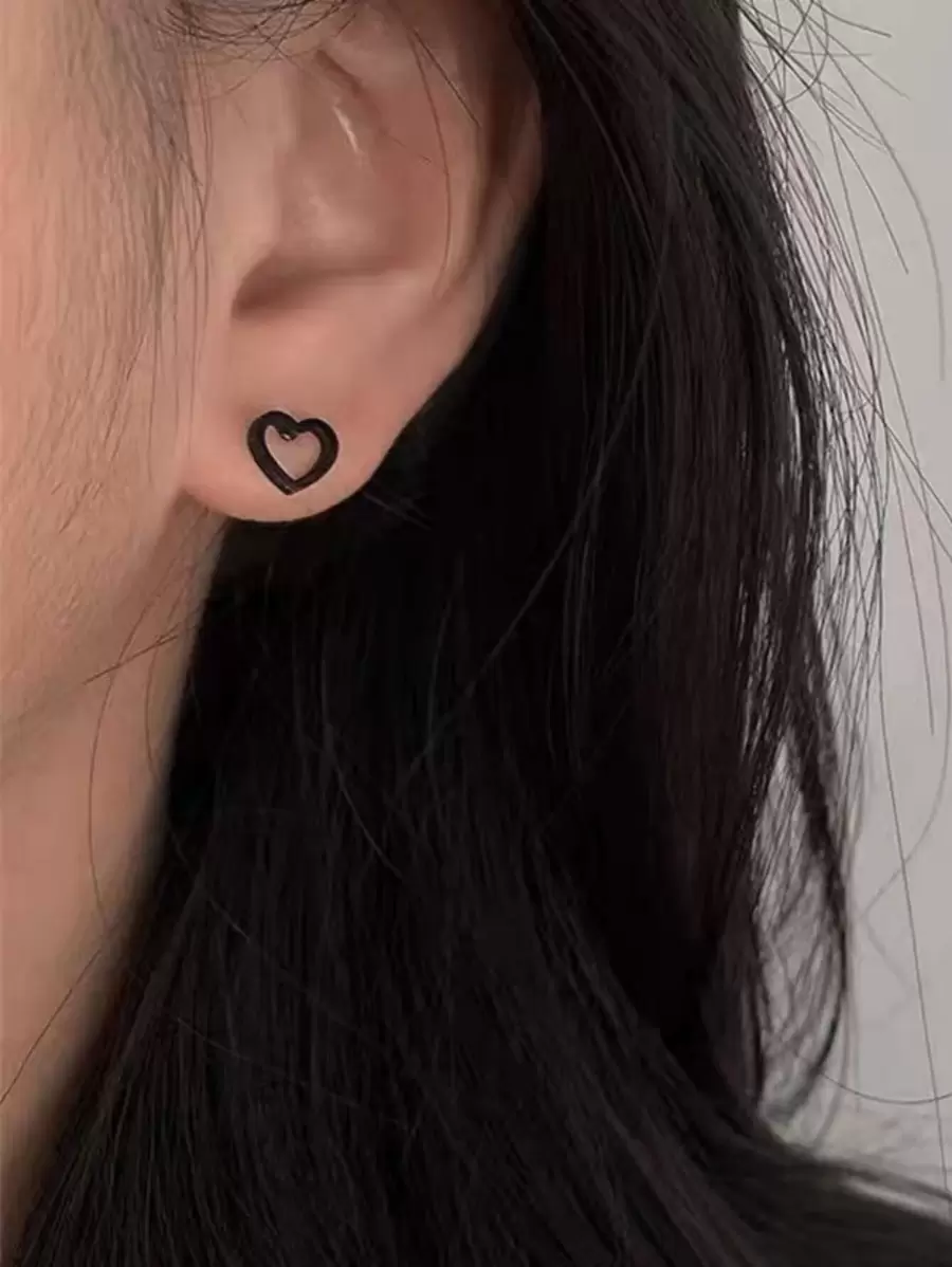 Bông tai trái tim - màu đen - Xem 1