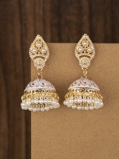 Faux Pearl Tassel Decor Earrings Drop Earrings