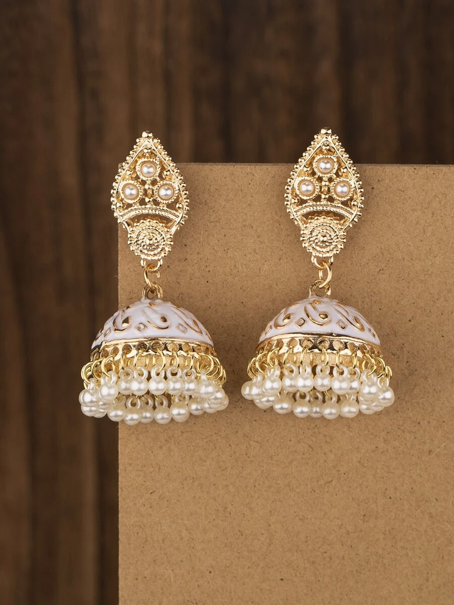 Faux Pearl Tassel Decor Jhumka Drop Earrings SHEIN USA
