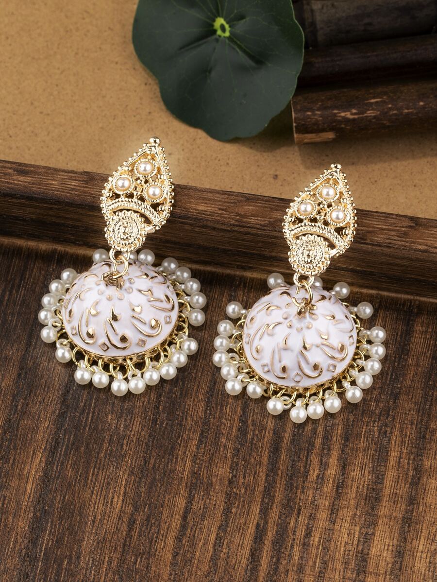 Faux Pearl Tassel Decor Jhumka Drop Earrings SHEIN USA