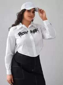 SHEIN Coolane 大碼字母圖案弧形下擺襯衫