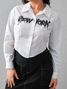 SHEIN Coolane 大碼字母圖案弧形下擺襯衫