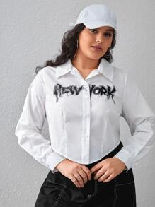 SHEIN Coolane 大碼字母圖案弧形下擺襯衫