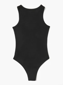 SHEIN EZwear Rhinestone Lip & Letter Graphic Tank Bodysuit - Black - View 2