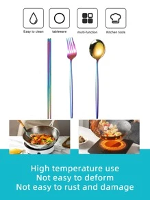 3 piezas Set cubiertos de acero inoxidable - Multicolor - Ver 3