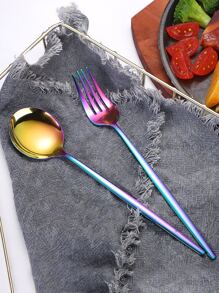 2pcs Stainless Steel Spoon & Fork Set - Gold - View 1