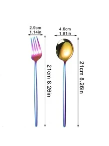 2pcs Stainless Steel Spoon & Fork Set - Gold - View 2