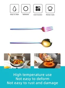 2pcs Stainless Steel Spoon & Fork Set - Gold - View 4