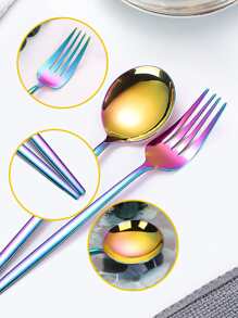 2pcs Stainless Steel Spoon & Fork Set - Gold - View 5