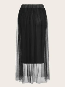 ROMWE Goth Skeleton Graphic Contrast Mesh Skirt - Black - View 2