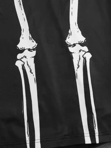 ROMWE Goth Skeleton Graphic Contrast Mesh Skirt - Black - View 3