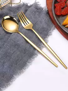 2 piezas/4 piezas Juego de cubiertos de acero inoxidable, Juego de tenedor y cuchara, Apto para uso doméstico, restaurante, hotel - Dorado - Ver 8