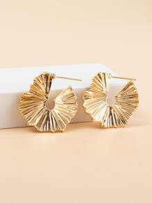 1 对时尚简约金属扇形银杏叶纹理几何光滑表面环形耳环，适合日常、派对、礼物 - 金黃色 - 查看 1