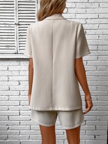 SHEIN Privé Lapel Neck Single Breasted Blazer & Shorts - Khaki - View 3