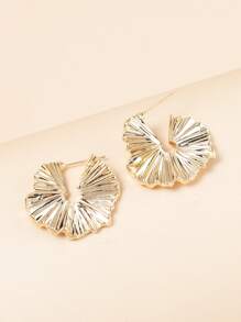 1 对时尚简约金属扇形银杏叶纹理几何光滑表面环形耳环，适合日常、派对、礼物 - 金黃色 - 查看 4