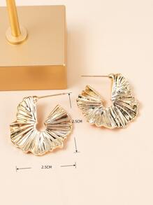 1 对时尚简约金属扇形银杏叶纹理几何光滑表面环形耳环，适合日常、派对、礼物 - 金黃色 - 查看 5