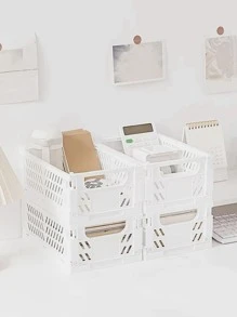 1 pieza unicolor plegable escritorio Papelería Cesta de almacenamiento - Blanco - Ver 1