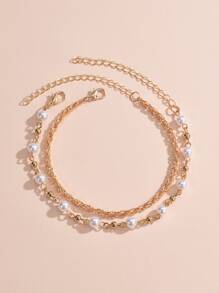 2pcs Faux Pearl Decor Anklet - Multicolor - View 2