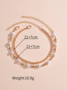 2pcs Faux Pearl Decor Anklet - Multicolor - View 5