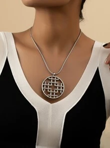 Hollow Out Round Charm Necklace - Antique Silver - View 1