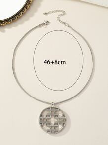 Hollow Out Round Charm Necklace - Antique Silver - View 3